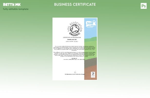 Модерен стил на САД Soil Association сертификат за регистрација Шаблон за Word и